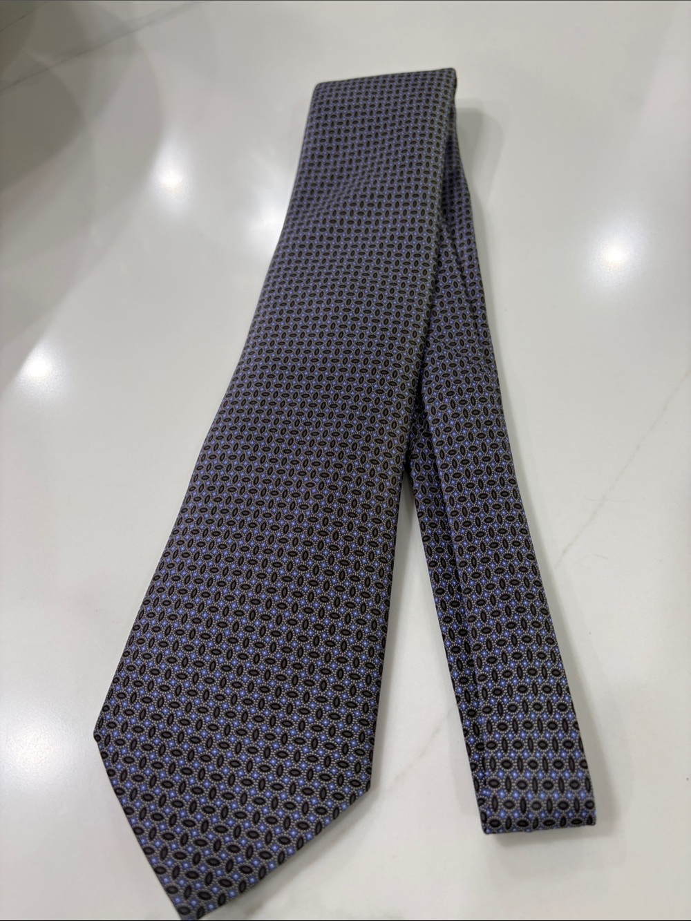 Brioni Blue and Black Geometric Silk Tie